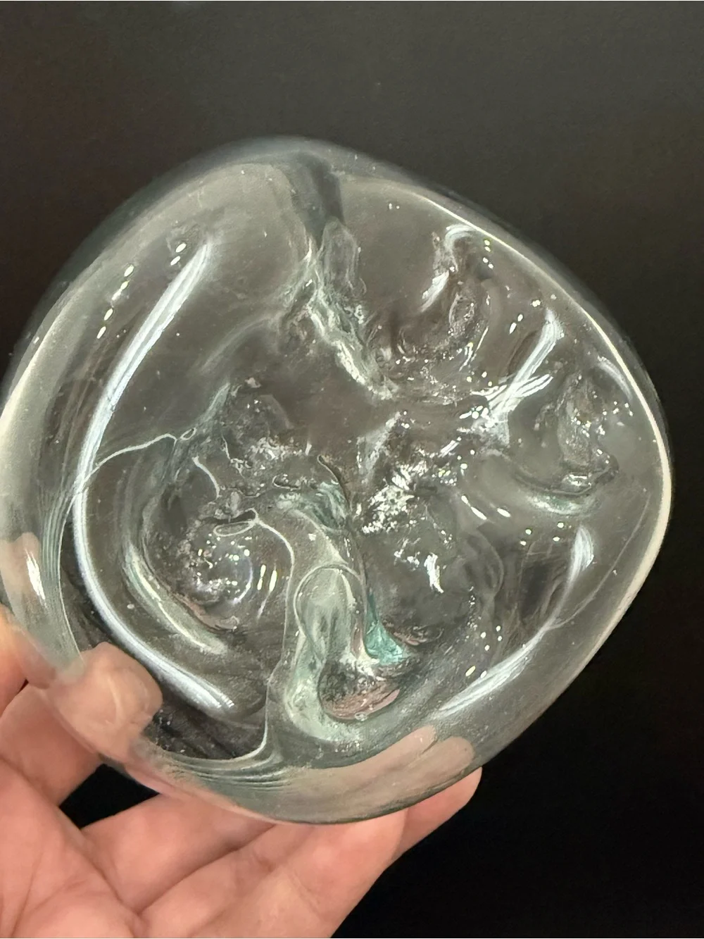 Handcrafted Molten Glass Vase Bowl on Custom Molded Organic Teak Driftwood Base